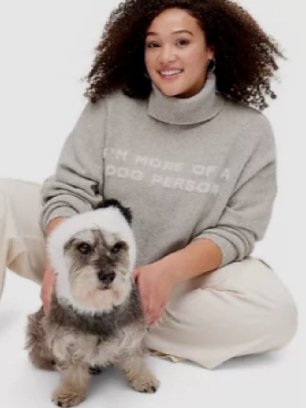 Cuddle Collab LIMITED EDITION "I'm More of a Dog Person" Gray Turtleneck Sweater